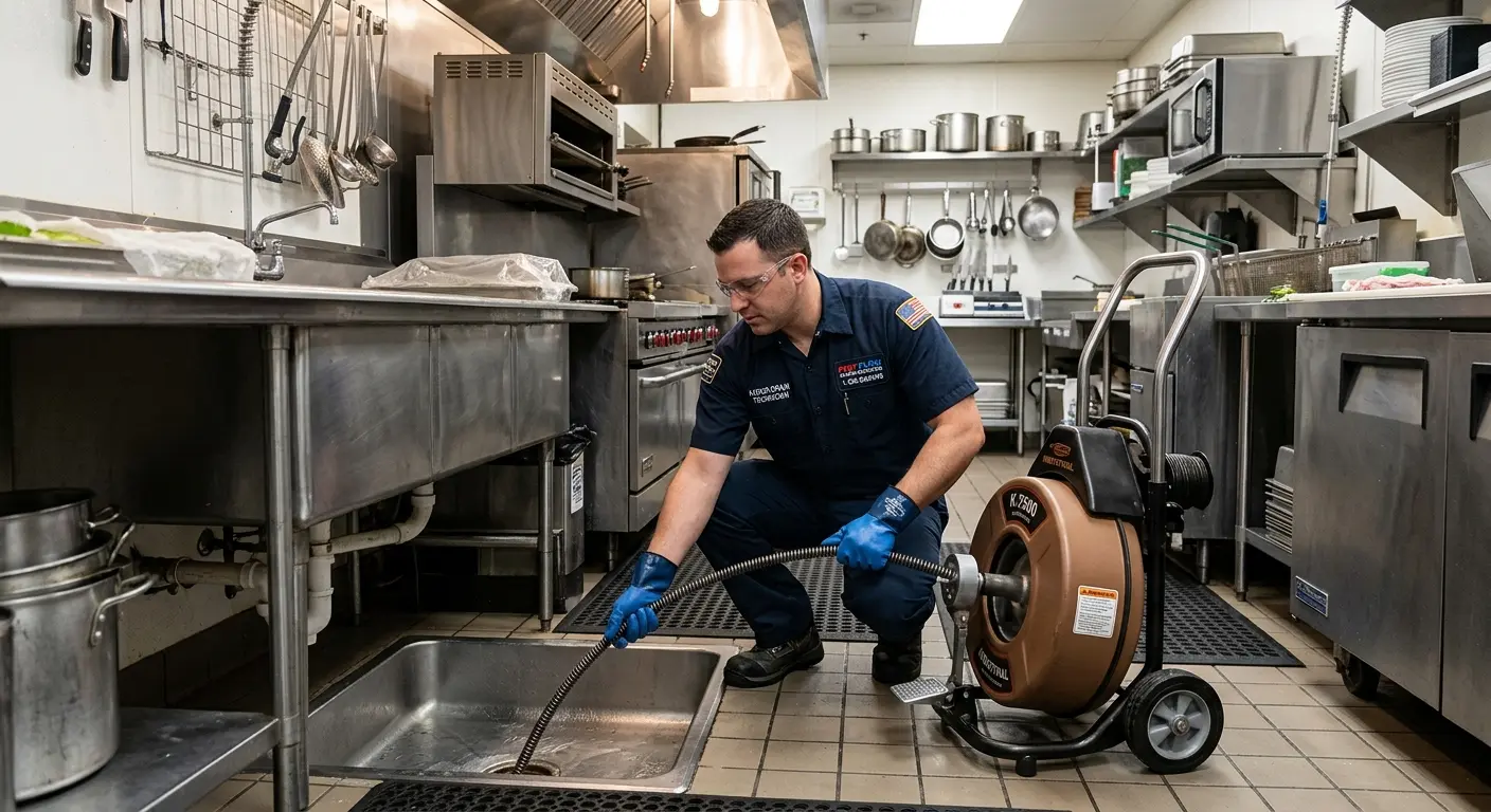 Commercial drain cleaning service in a restaurant kitchen in Providence Village